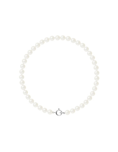 PERLINEA- Bracelet Perles de Culture Ronde 4-5 mm Blanc- Bijou Femme
