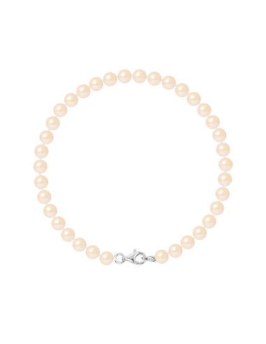 PERLINEA- Bracelet Perles de Culture Ronde 5-6 mm Rose Naturel- Bijou Femme