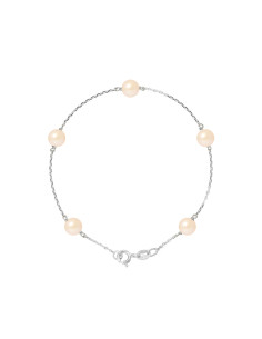PERLINEA- Bracelet Perles de Culture Ronde 6-7  mm Rose- Bijou Femme 