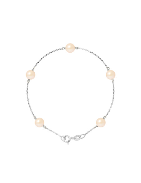 PERLINEA- Bracelet Perles de Culture Ronde 6-7  mm Rose- Bijou Femme 