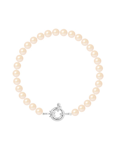 PERLINEA- Bracelet Perles de Culture Ronde 6-7 mm Rose Naturel- Bijou Femme