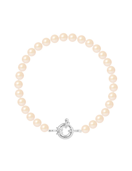 PERLINEA- Bracelet Perles de Culture Ronde 6-7 mm Rose Naturel- Bijou Femme