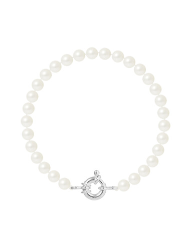 PERLINEA- | Bracelet Perles de Culture Ronde 6-7 mm Blanc Naturel- Bijou Femme