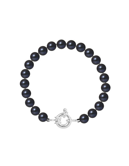 PERLINEA- Bracelet Perles de Culture Ronde 7-8 mm Black Tahiti- Bijou Femme