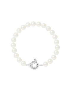 PERLINEA- Bracelet Perles de Culture Ronde 7-8 mm Blanc Naturel- Bijou Femme
