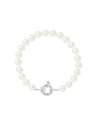 PERLINEA- Bracelet Perles de Culture Ronde 7-8 mm Blanc Naturel- Bijou Femme