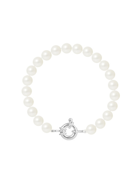 PERLINEA- Bracelet Perles de Culture Ronde 7-8 mm Blanc Naturel- Bijou Femme