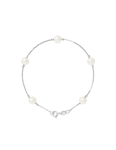 PERLINEA- Bracelet Perles de Culture Ronde 6-7  mm Blanc Naturel- Bijou Femme
