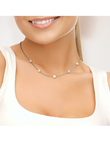 PERLINEA- Collier Perles de Culture Ronde 6-7 mm Multicolor- Bijou Femme