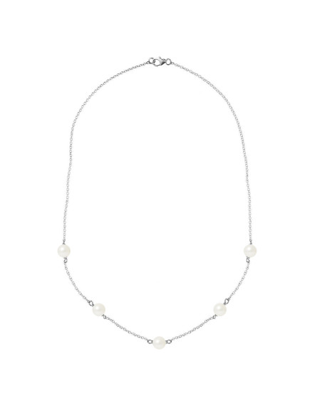 PERLINEA- Collier Perles de Culture Ronde 6-7 mm Blanc Naturel- Bijou Femme